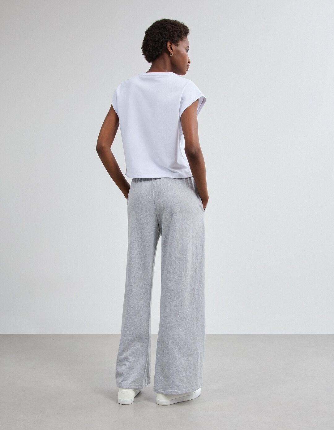 Cal&ccedil;as Jogger Wide Leg, Mulher, Cinzento