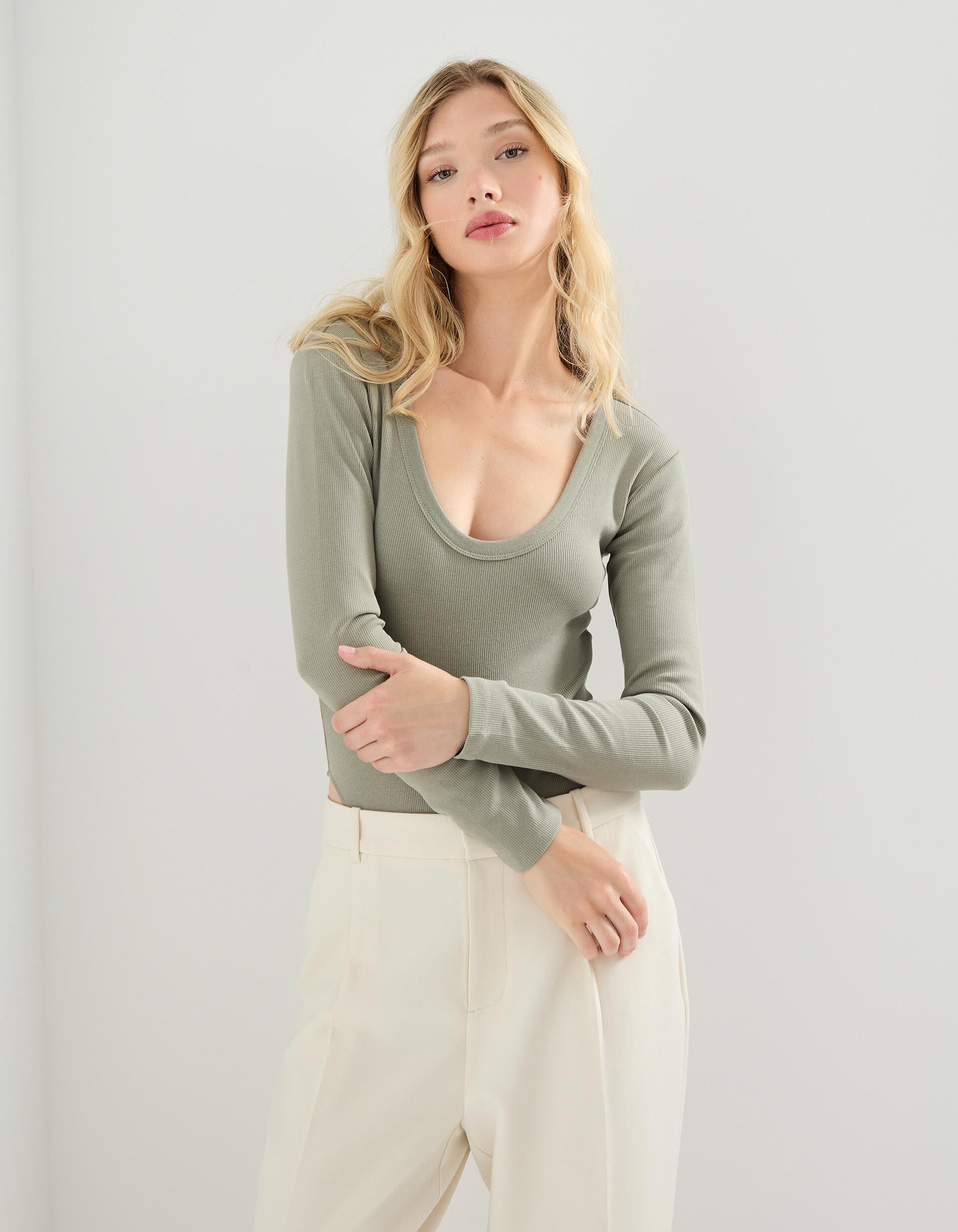 Comprar Online Body de Manga Comprida, Mulher, Cinzento Claro