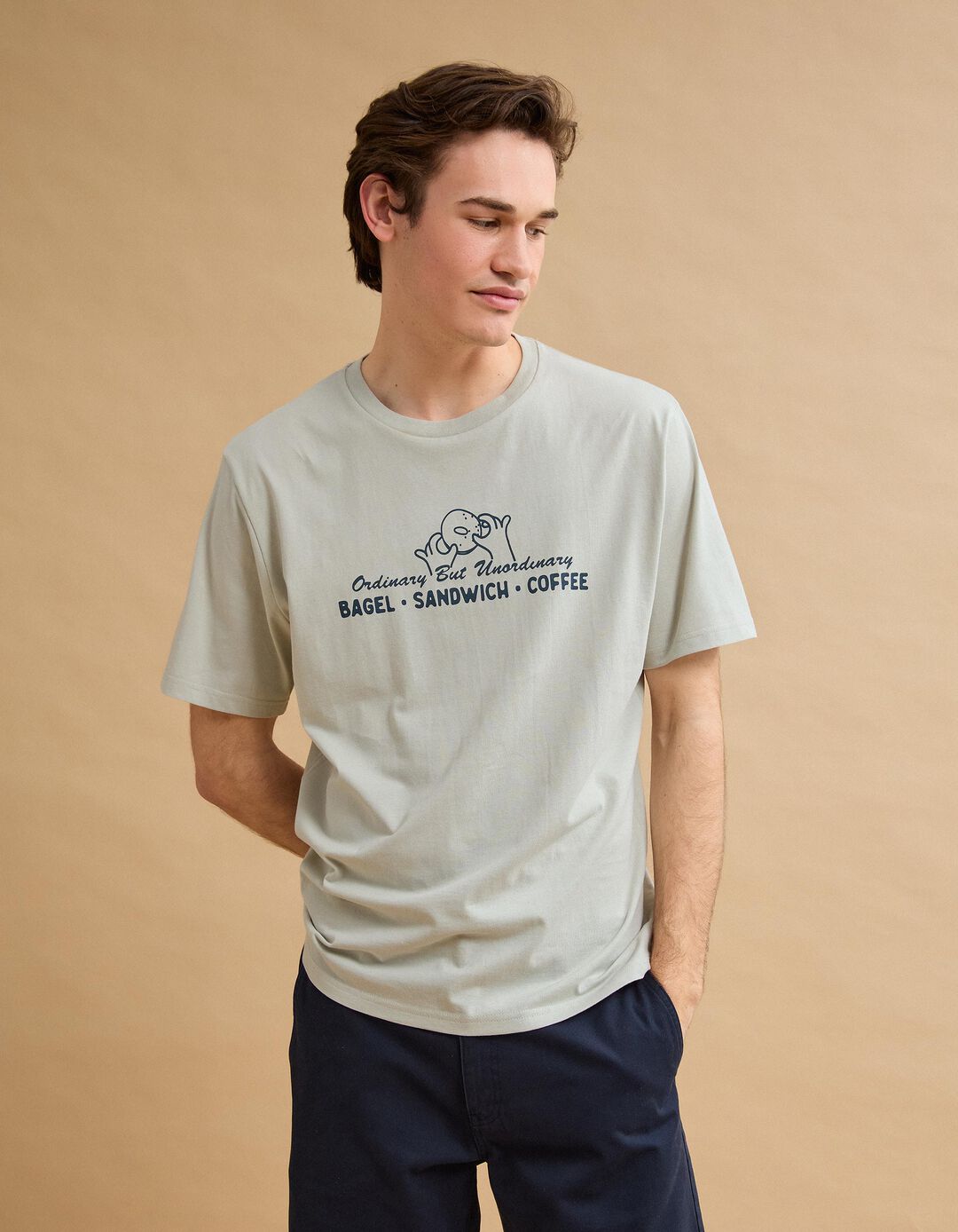 T-shirt Jersey Estampado, Homem, Cinzento