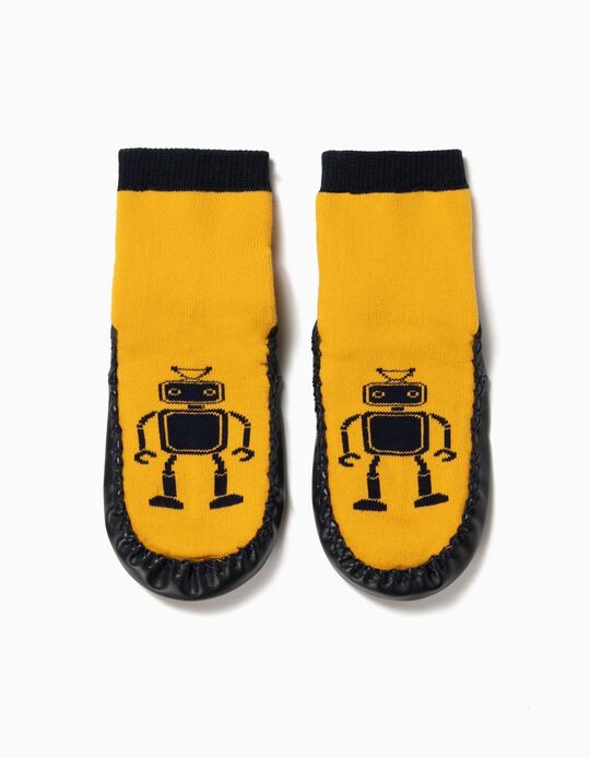 Meias-Pantufa Antiderrapantes para Menino 'Robots', Amarelo e Azul