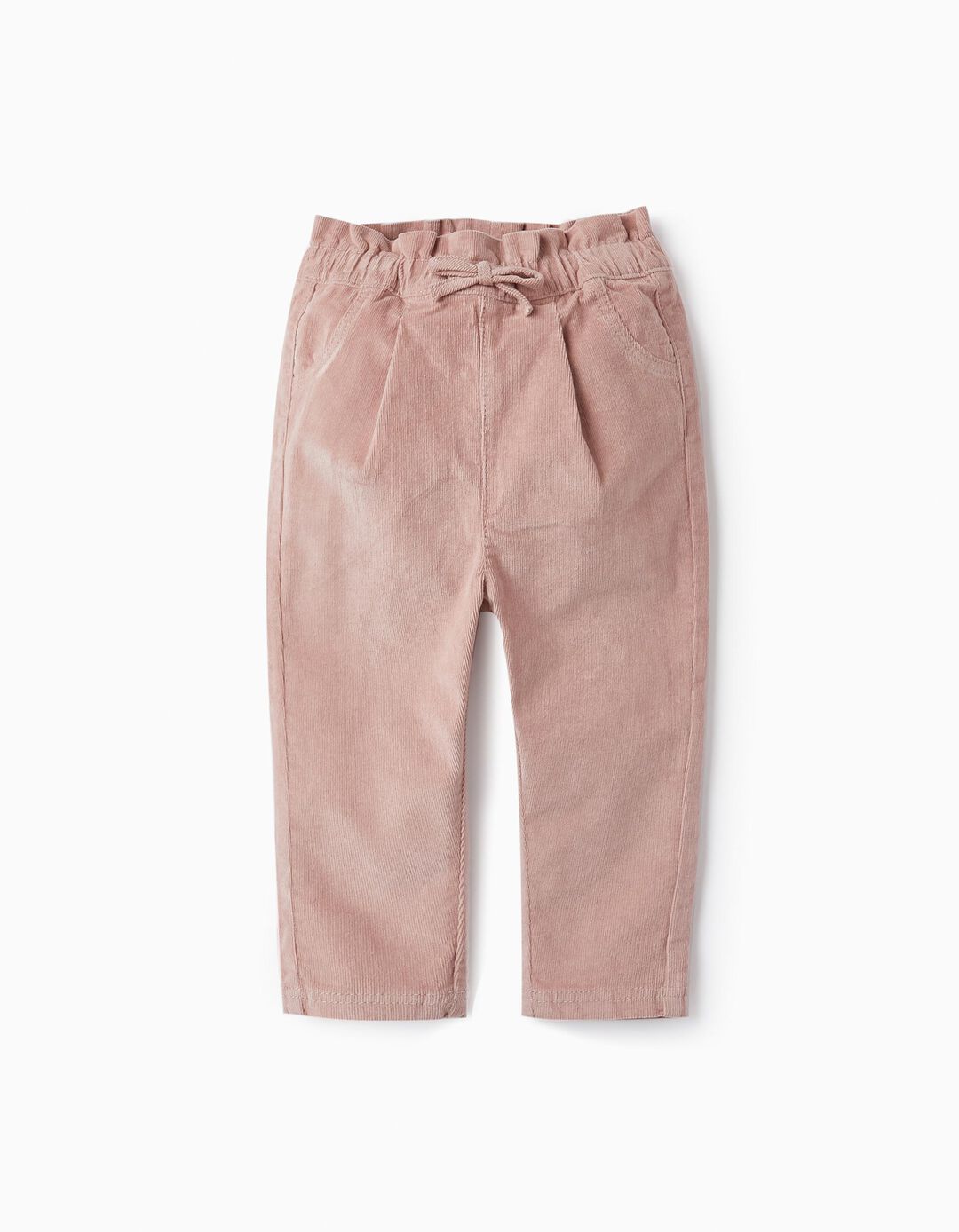 Paperbag Corduroy Trousers for Baby Girls, Light Pink