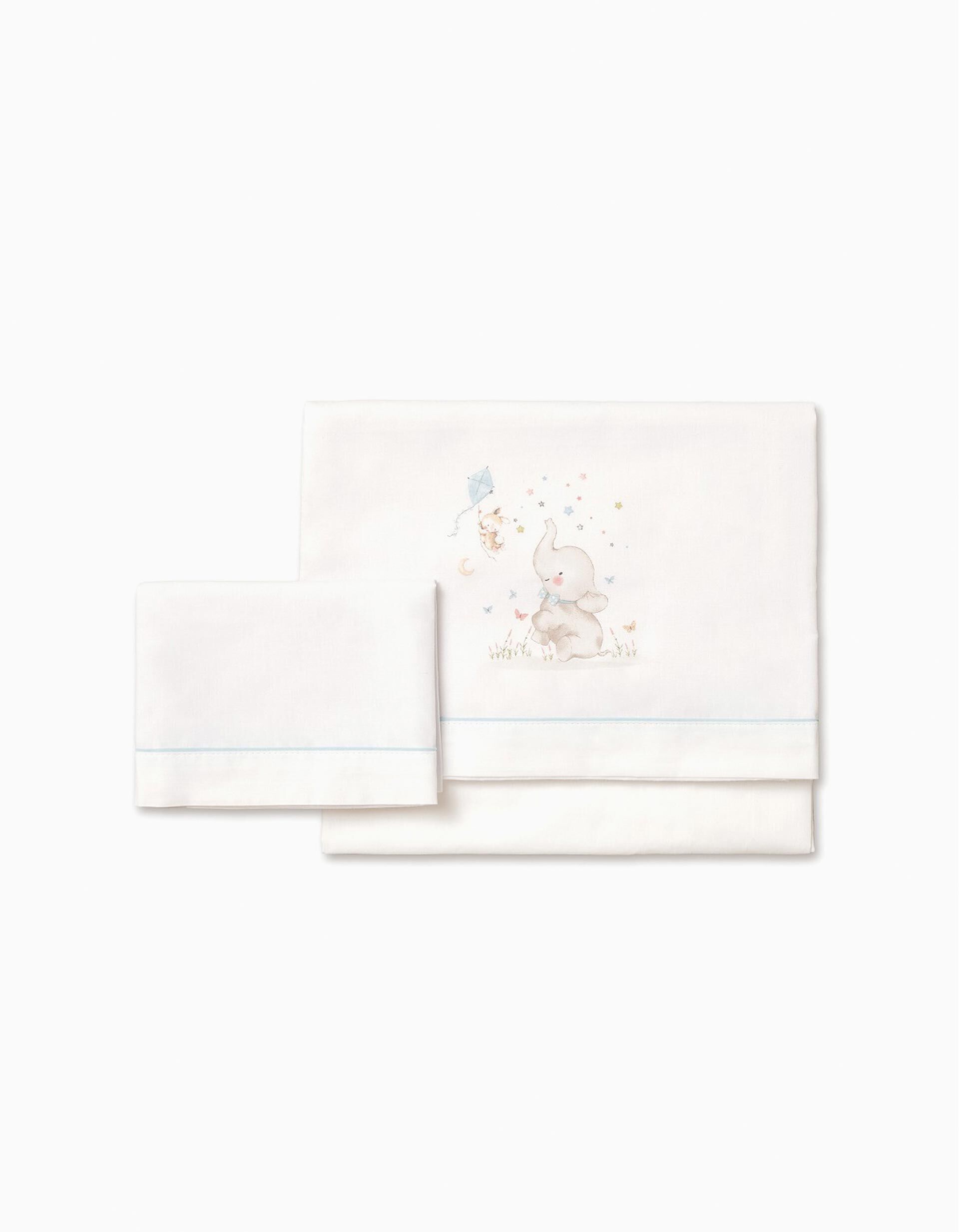 Comprar Online Conjunto De Len&ccedil;&oacute;is De Algod&atilde;o 3 Pcs Interbaby Elephant 60x120 cm, Azul
