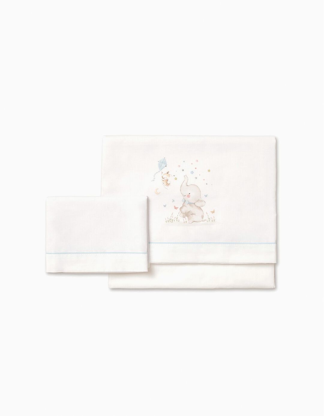 Conjunto De Len&ccedil;&oacute;is De Algod&atilde;o 3 Pcs Interbaby Elephant 60x120 cm, Azul