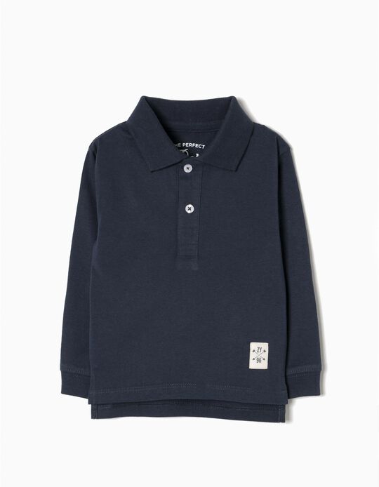 Polo Manga Comprida B&aacute;sico Azul