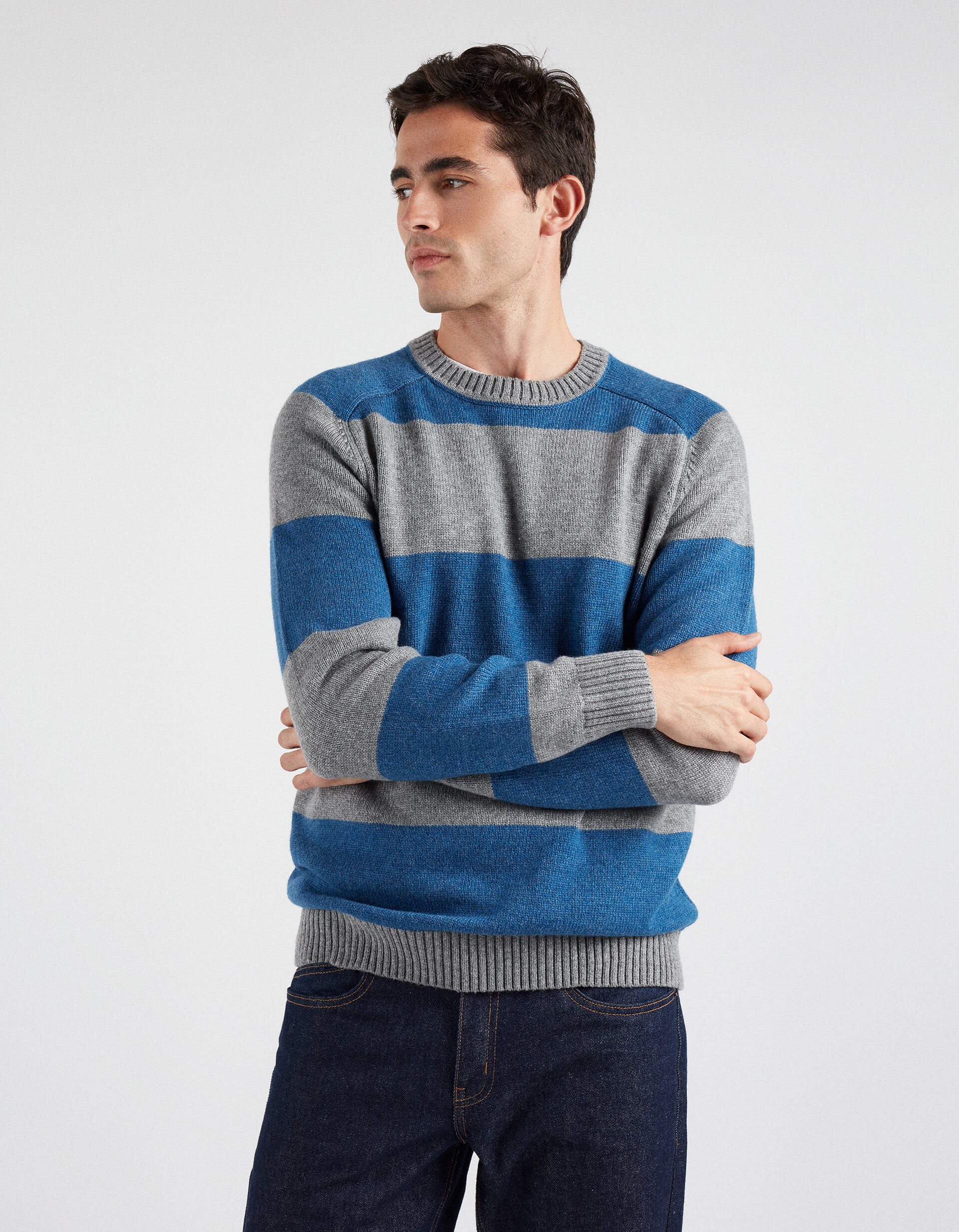 Striped knit sweater mens top