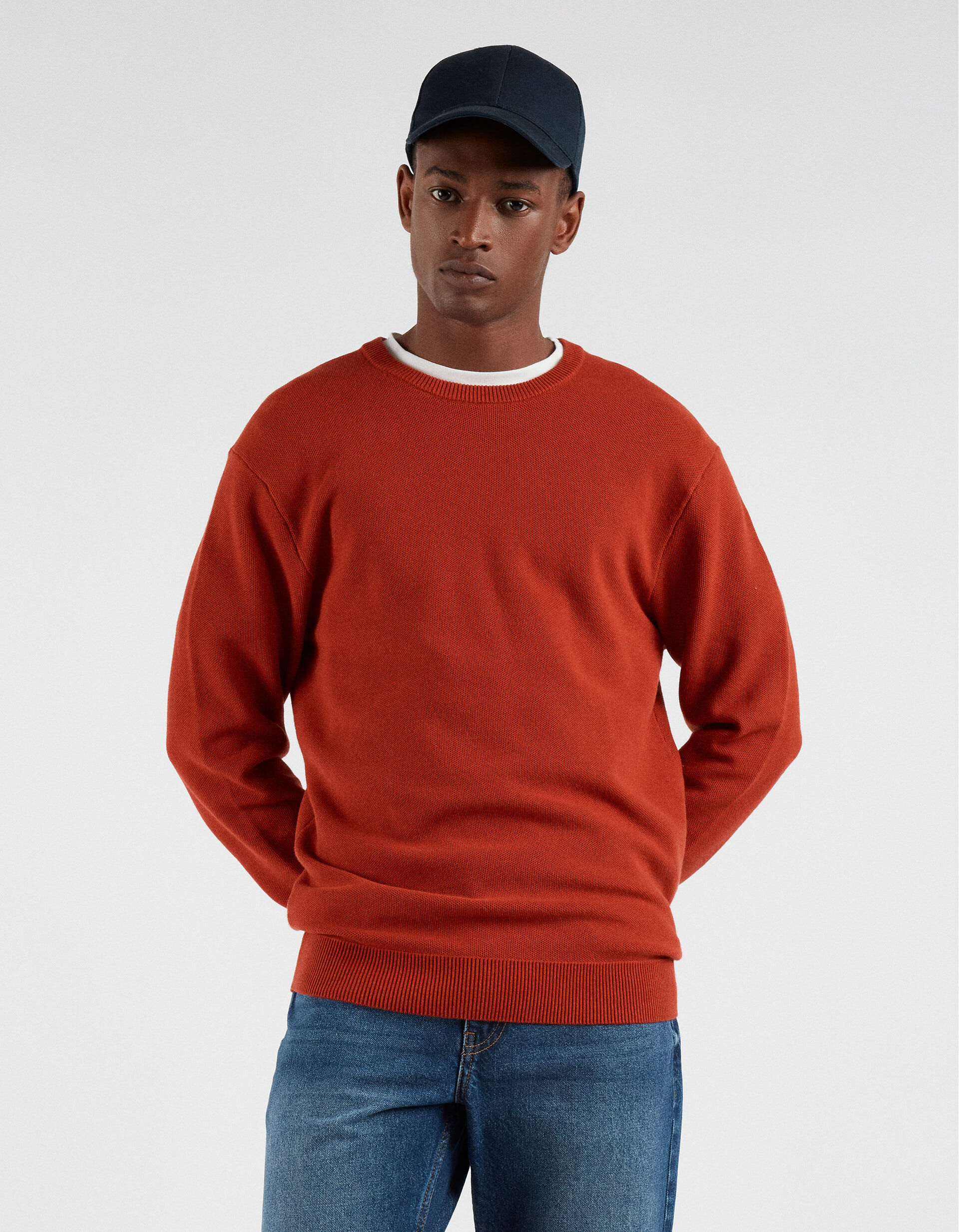 Textured Knit Sweater Men Dark Orange