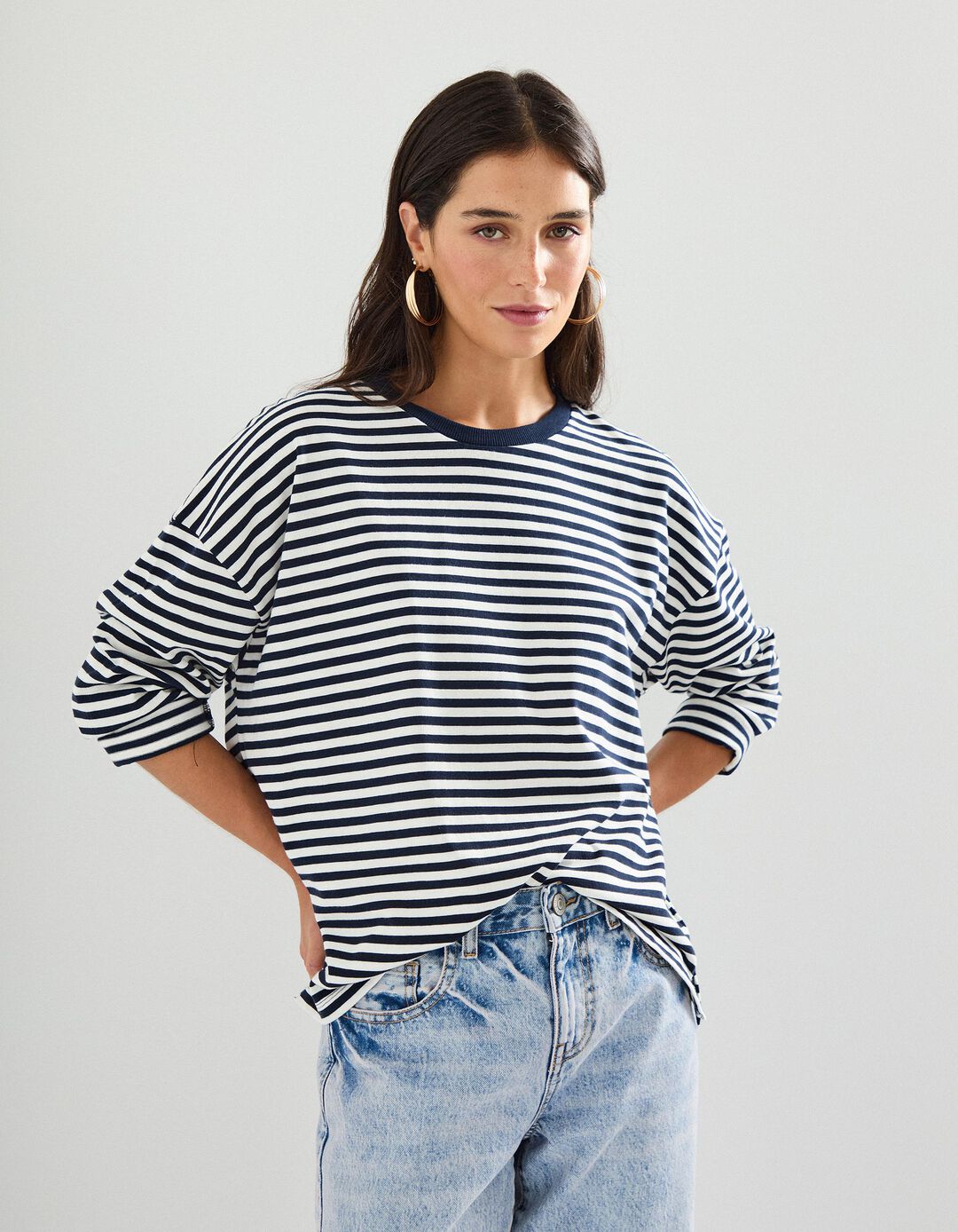 Camisola Riscas, Mulher, Azul Escuro