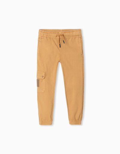 Twill Trousers with Pockets, Boys, Beige