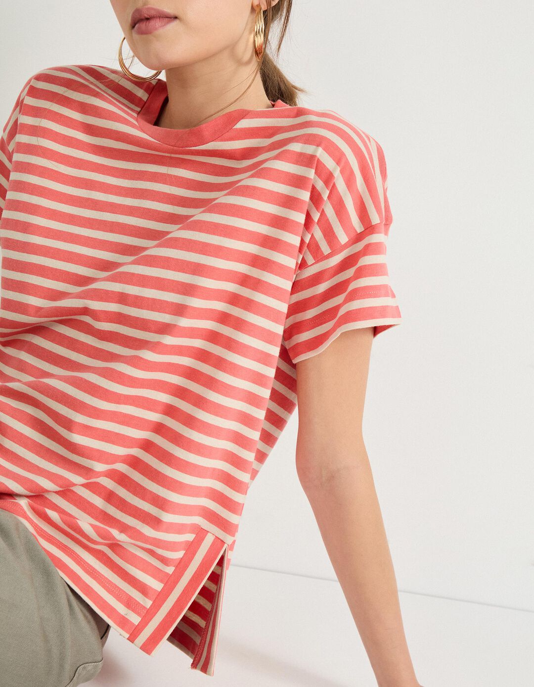 T-shirt de Riscas, Mulher, Rosa
