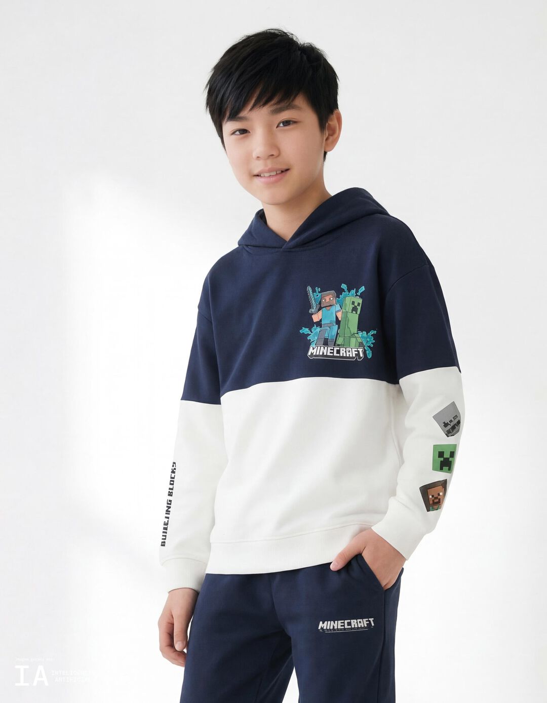 Sweatshirt de Capuz 'Minecraft', Menino, Azul Escuro