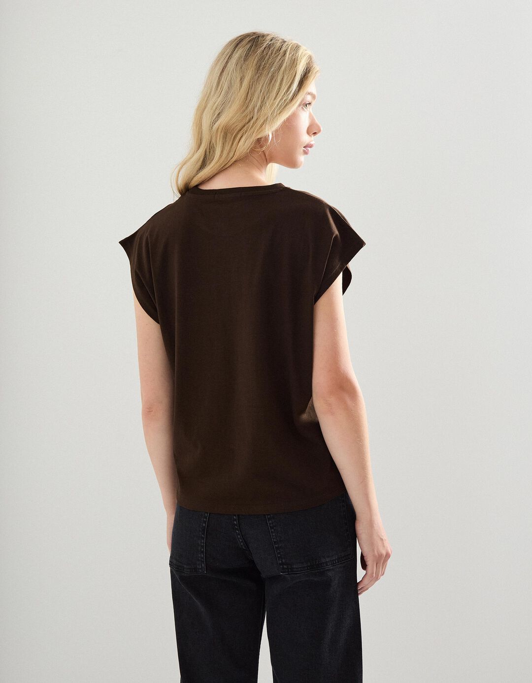 T-shirt Estampado Foil, Mulher, Castanho Escuro