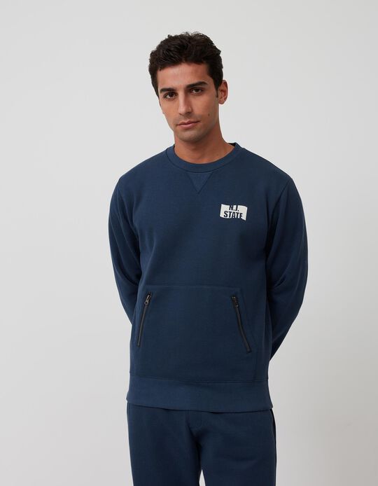 Sweatshirt with Zipped Pockets, Men, Blue