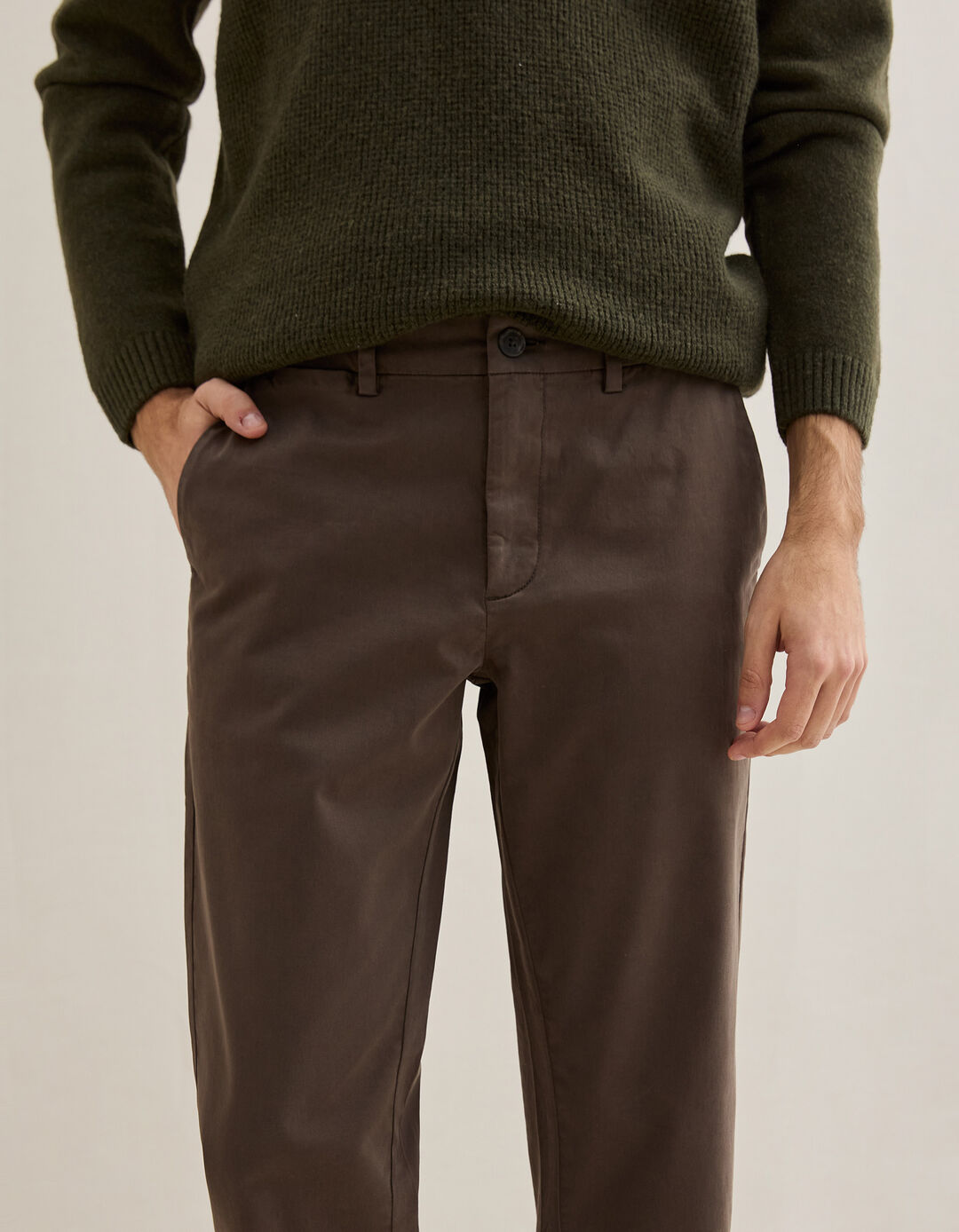 Calças Chino Slim, Homem, Castanho Escuro