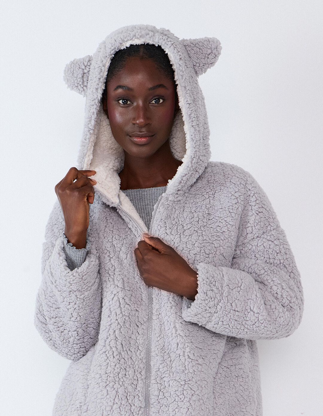 Robe Sherpa, Mulher, Cinzento