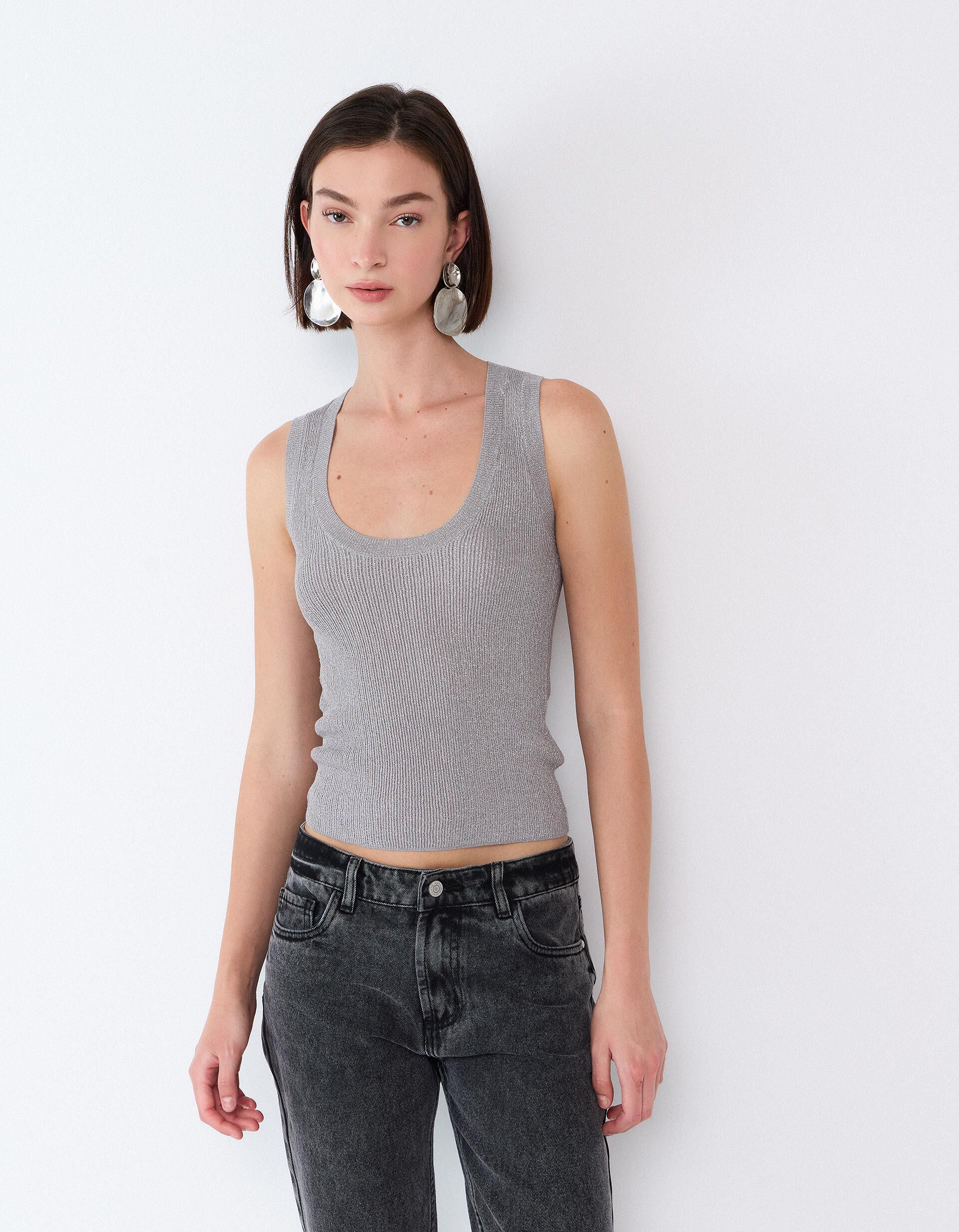 Comprar Online Top De Malha Lurex, Mulher, Cinzento Claro