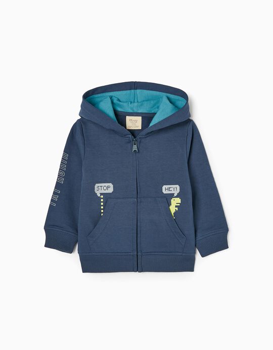 Hooded Jacket in Cotton for Baby Boys 'Dinosaurs', Blue