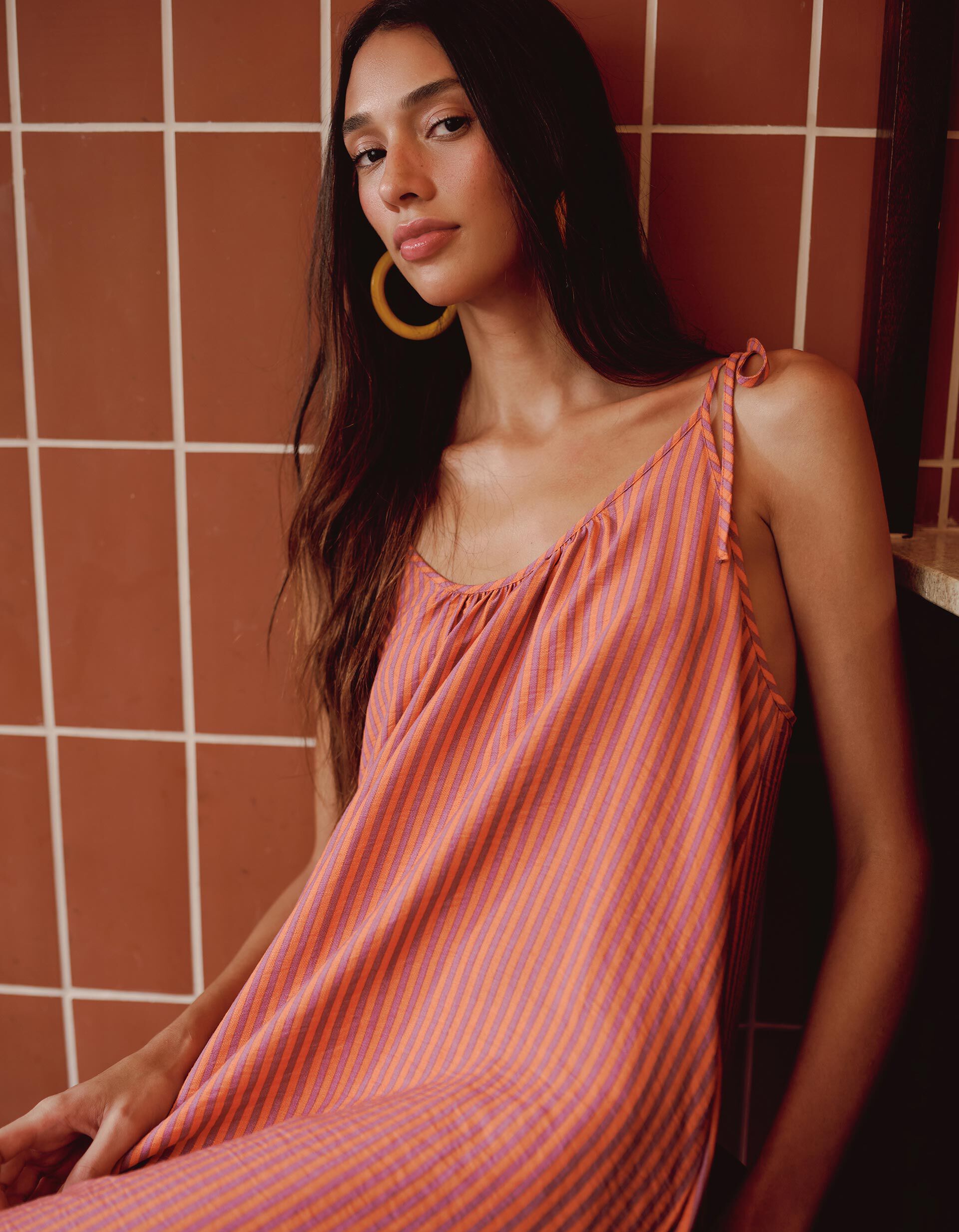 Comprar Online Vestido Riscas, Mulher, Laranja Escuro