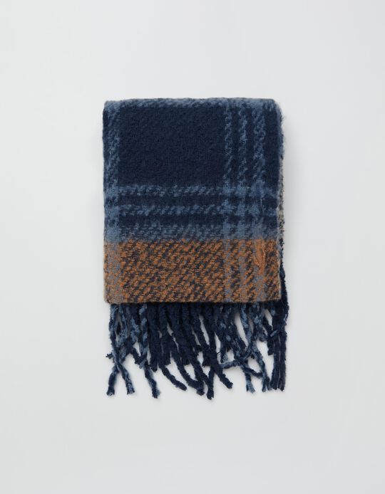 Scarf in Recycled Polyester, Men, Blue/ Brown