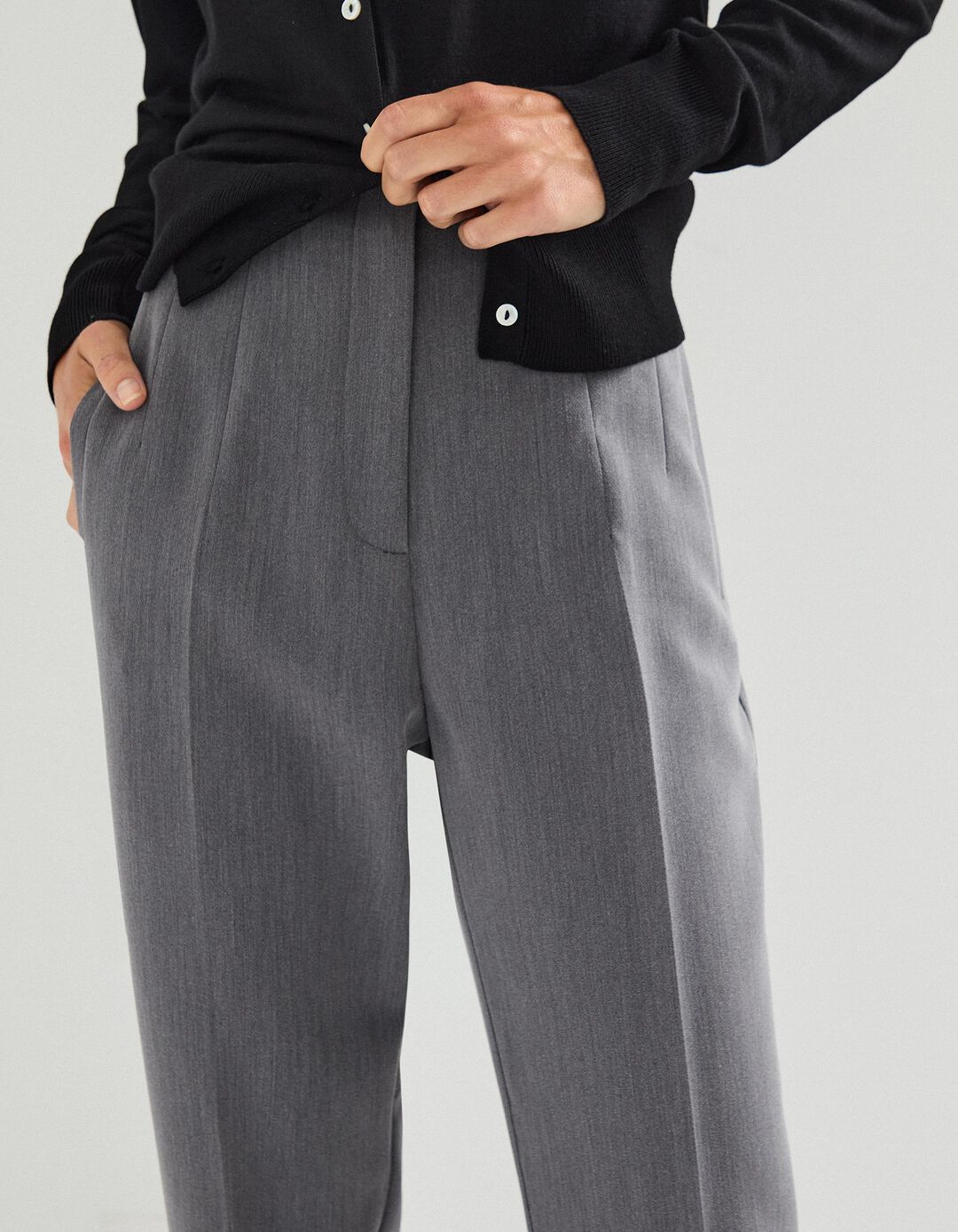 Calças Cintura Subida, Mulher, Cinzento