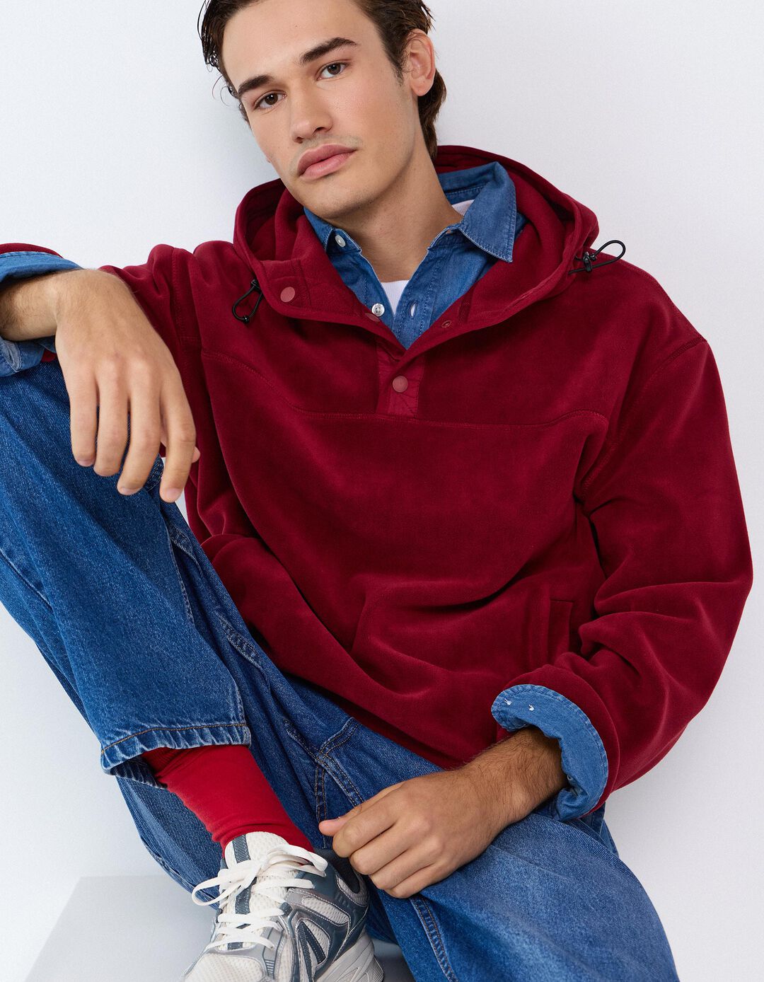 Sweatshirt Polar, Homem, Vermelho Escuro