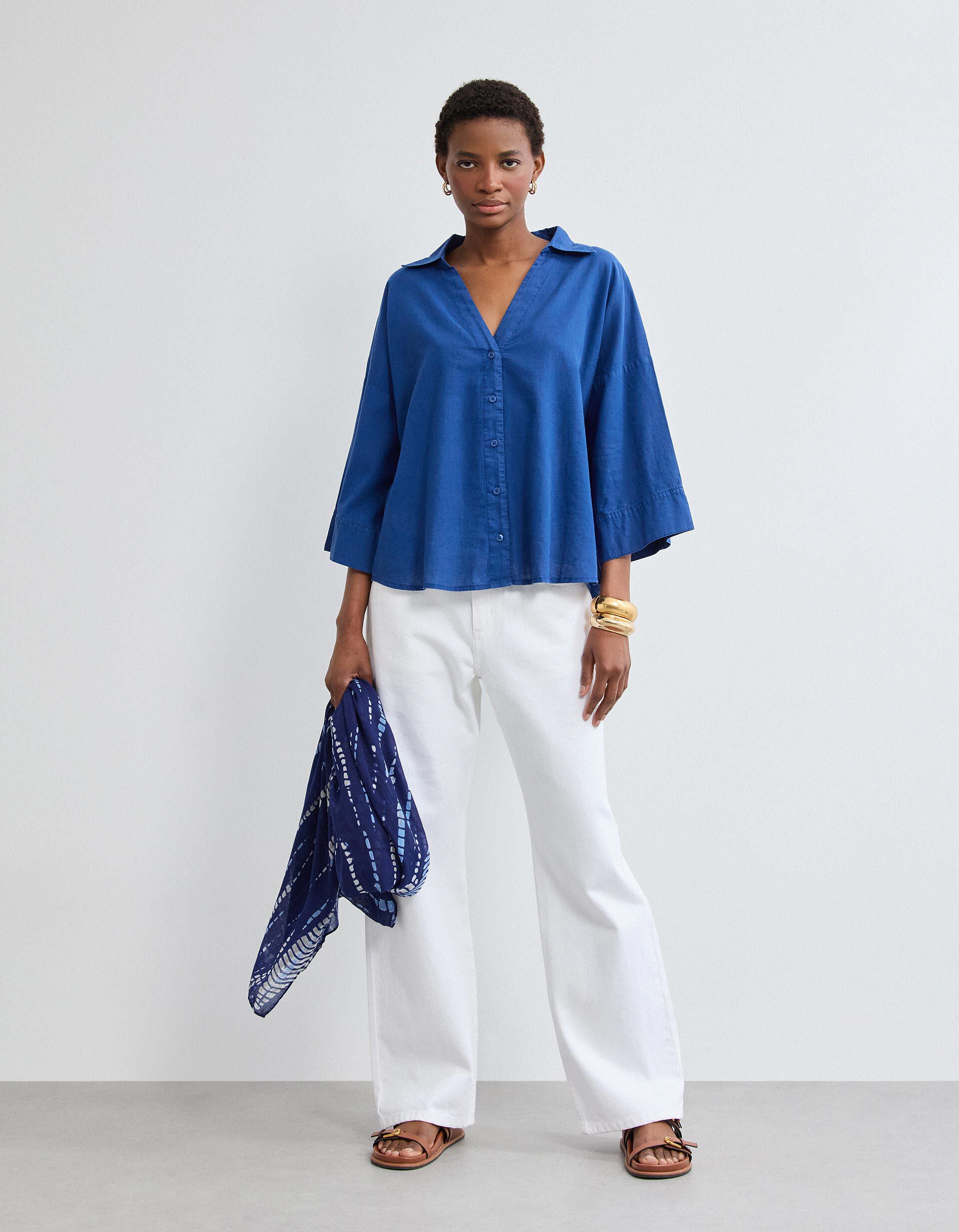 Comprar Online Blusa com Linho, Mulher, Azul