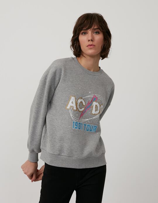 Sweatshirt AC/ DC, Mulher, Cinza