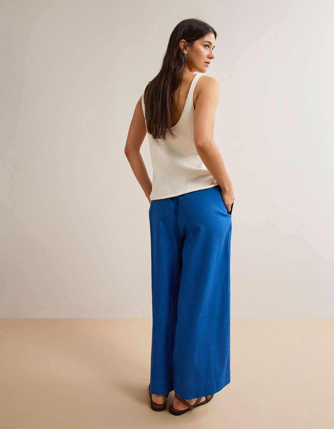 Cal&ccedil;as Culotte Com Linho, Mulher, Azul
