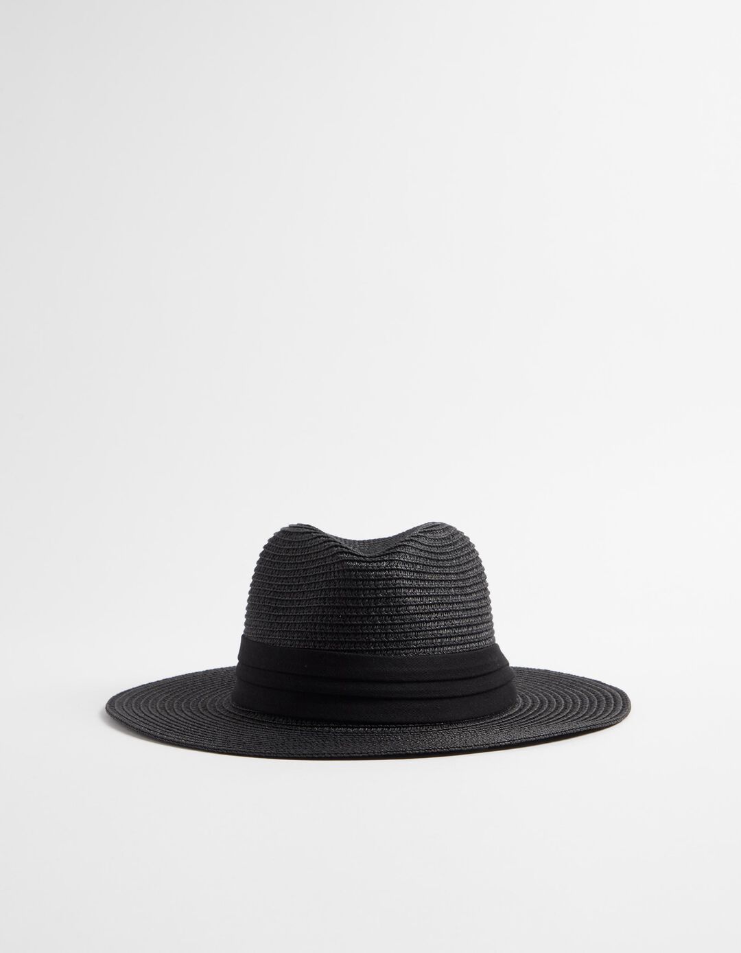 Ribbon Straw Effect Hat, Women, Black