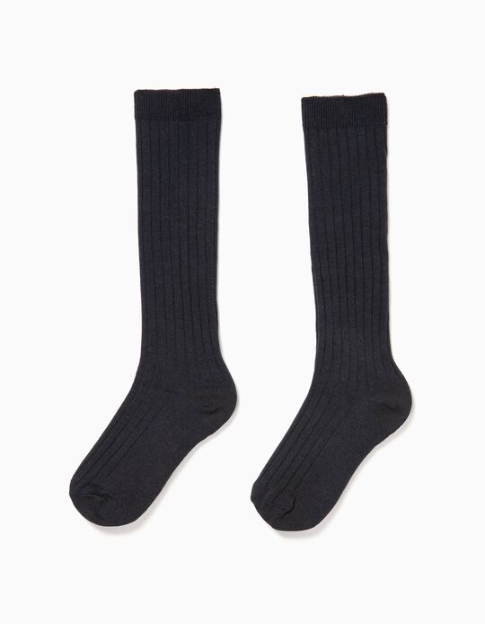 2 Pairs of Knee High Socks for Boys, Dark Blue