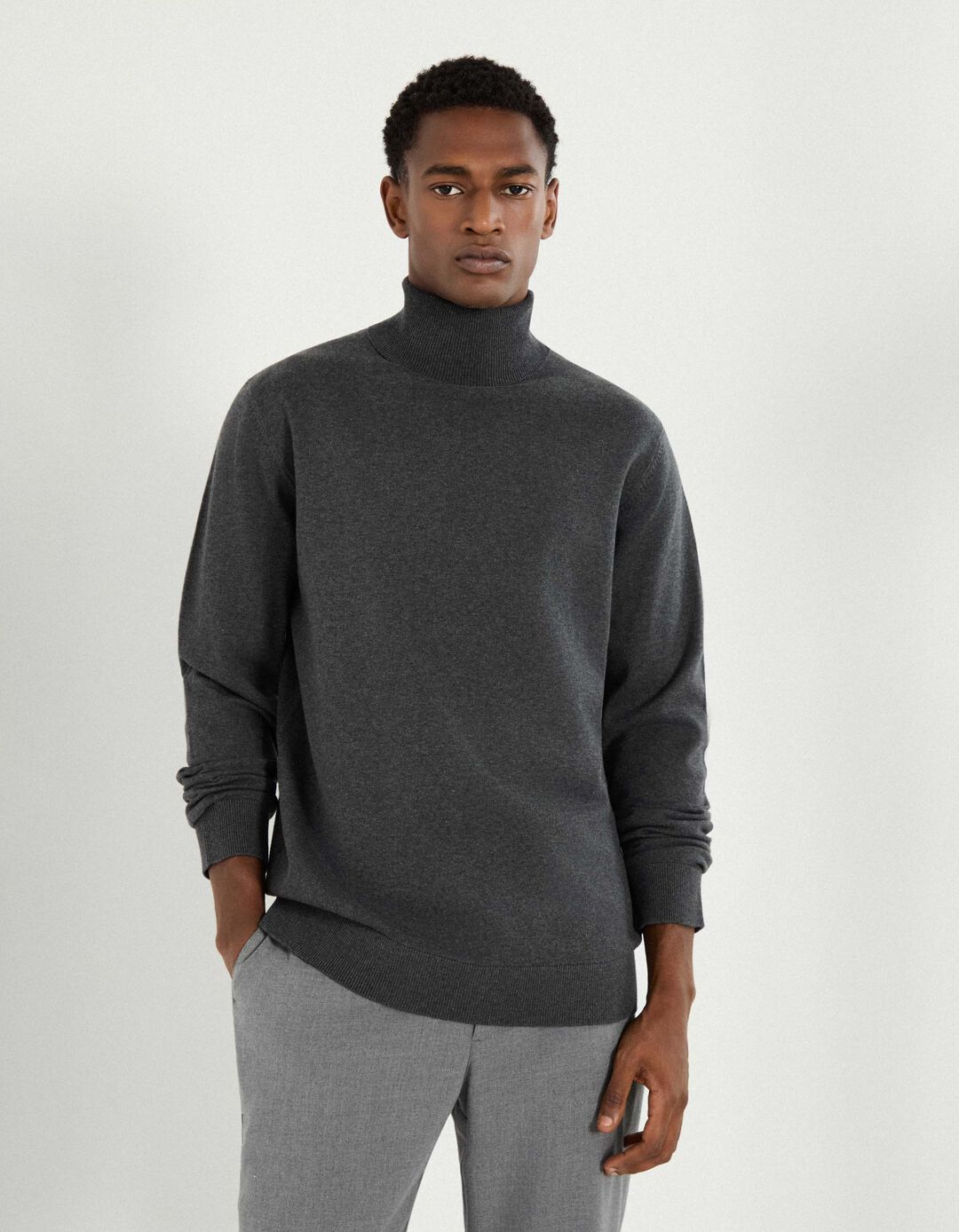 Camisola de Malha com Gola Alta, Homem, Cinzento Escuro