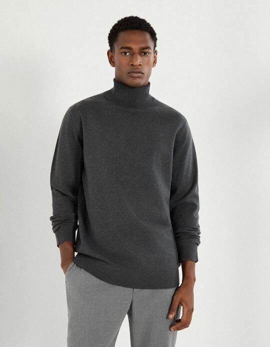 Comprar Online Camisola de Malha com Gola Alta, Homem, Cinzento Escuro