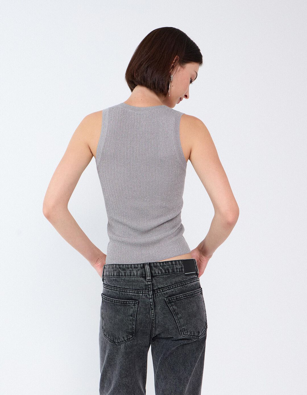 Top De Malha Lurex, Mulher, Cinzento Claro