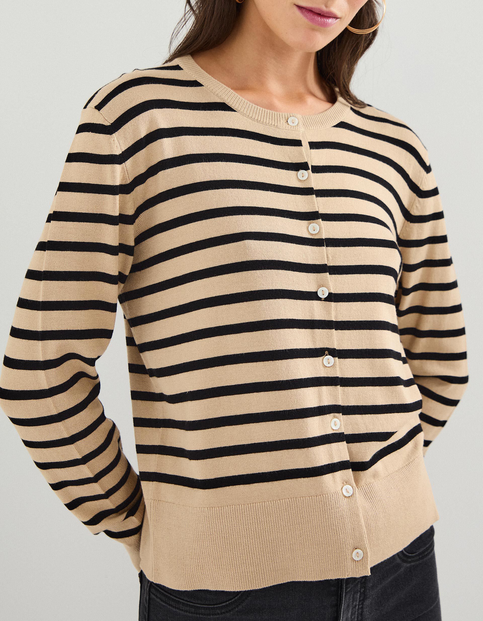 Comprar Online Casaco de Malha Riscas, Mulher, Bege