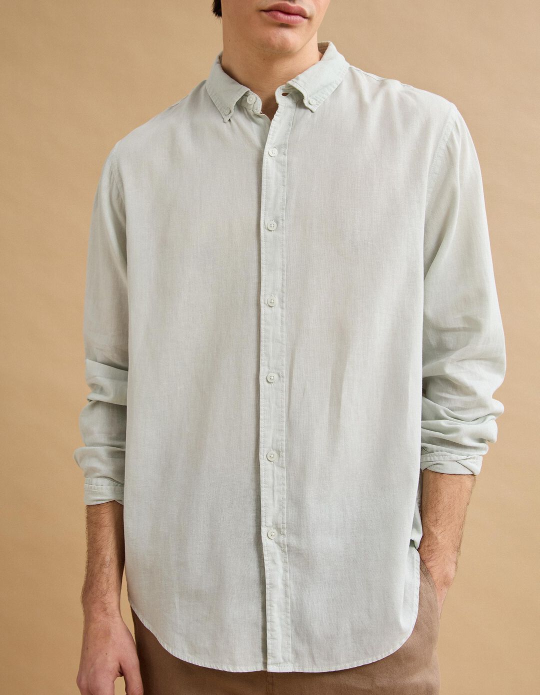 Camisa com Linho, Homem, Verde Claro