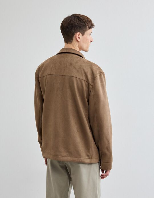 Comprar Online Sobrecamisa Efeito Camur&ccedil;a, Homem, Castanho