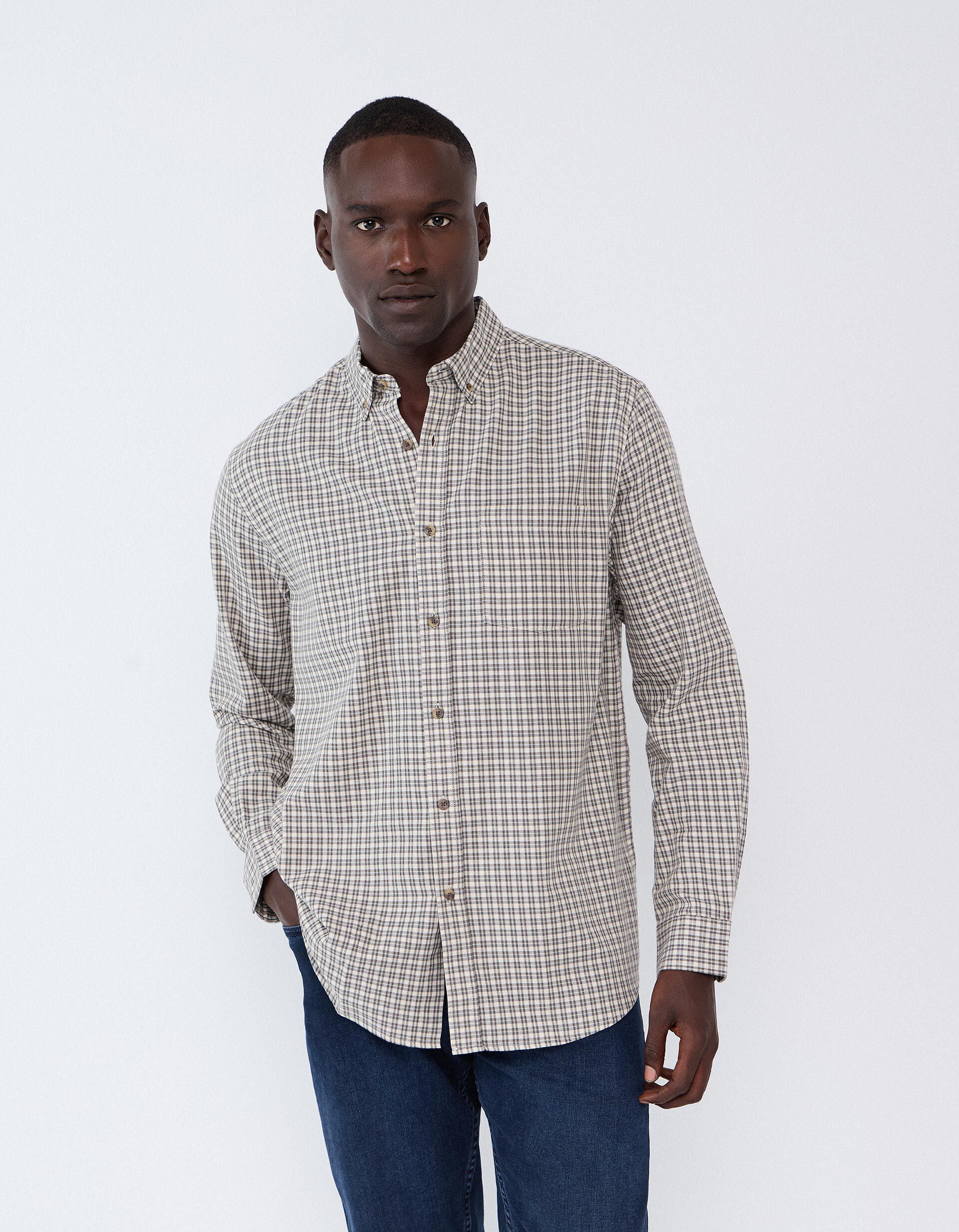 Comprar Online Camisa Xadrez, Homem, Bege Claro