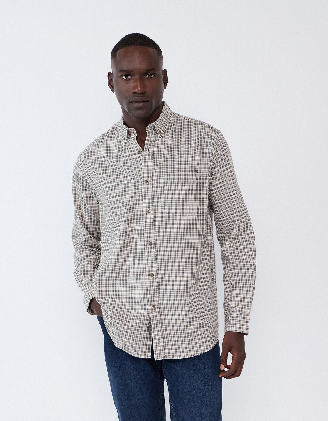 Camisa Xadrez, Homem, Bege Claro