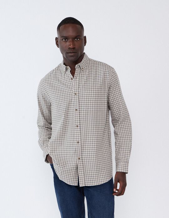 Comprar Online Camisa Xadrez, Homem, Bege Claro