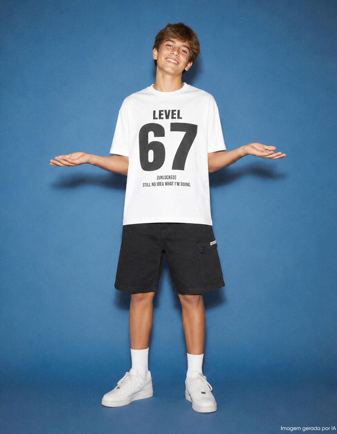 T-shirt Estampada 'Loose Fit', Menino, Branco