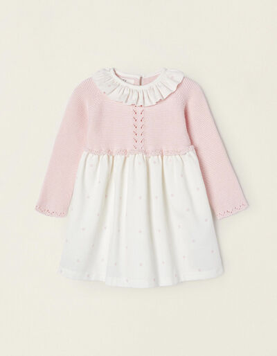 Cotton Dual Dress for Baby Girls, Pink/White