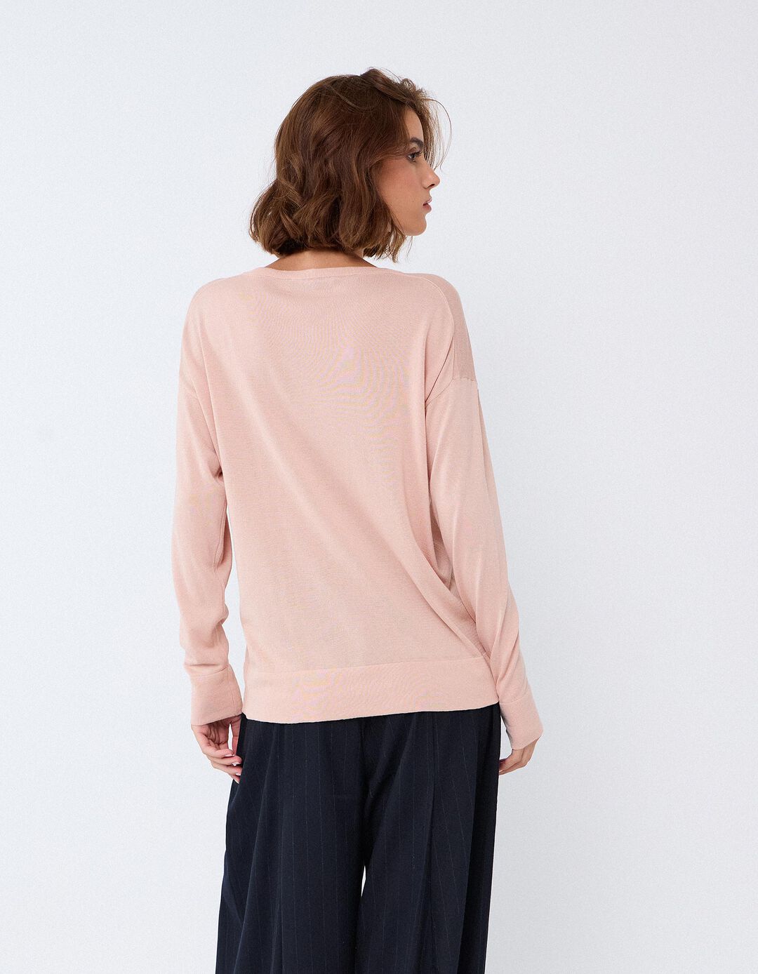 Camisola Decote Henley, Mulher, Rosa Claro