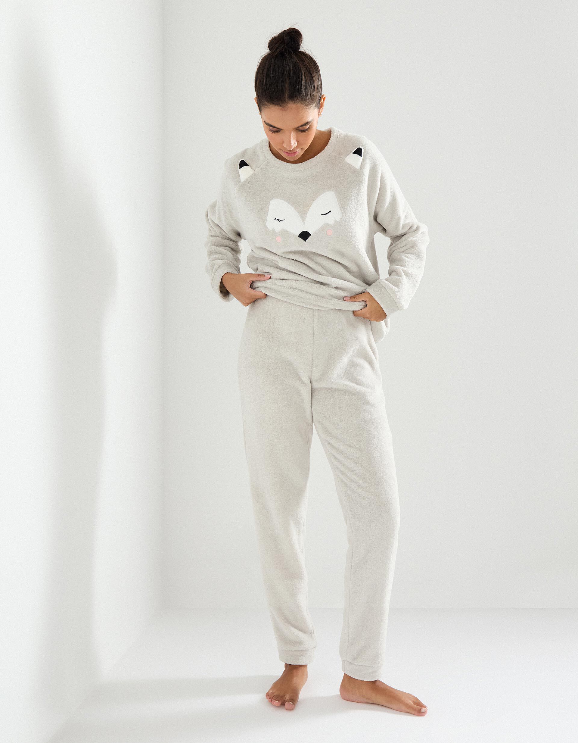 Comprar Online Pijama Polar Aveludado, Mulher, Cinzento Claro