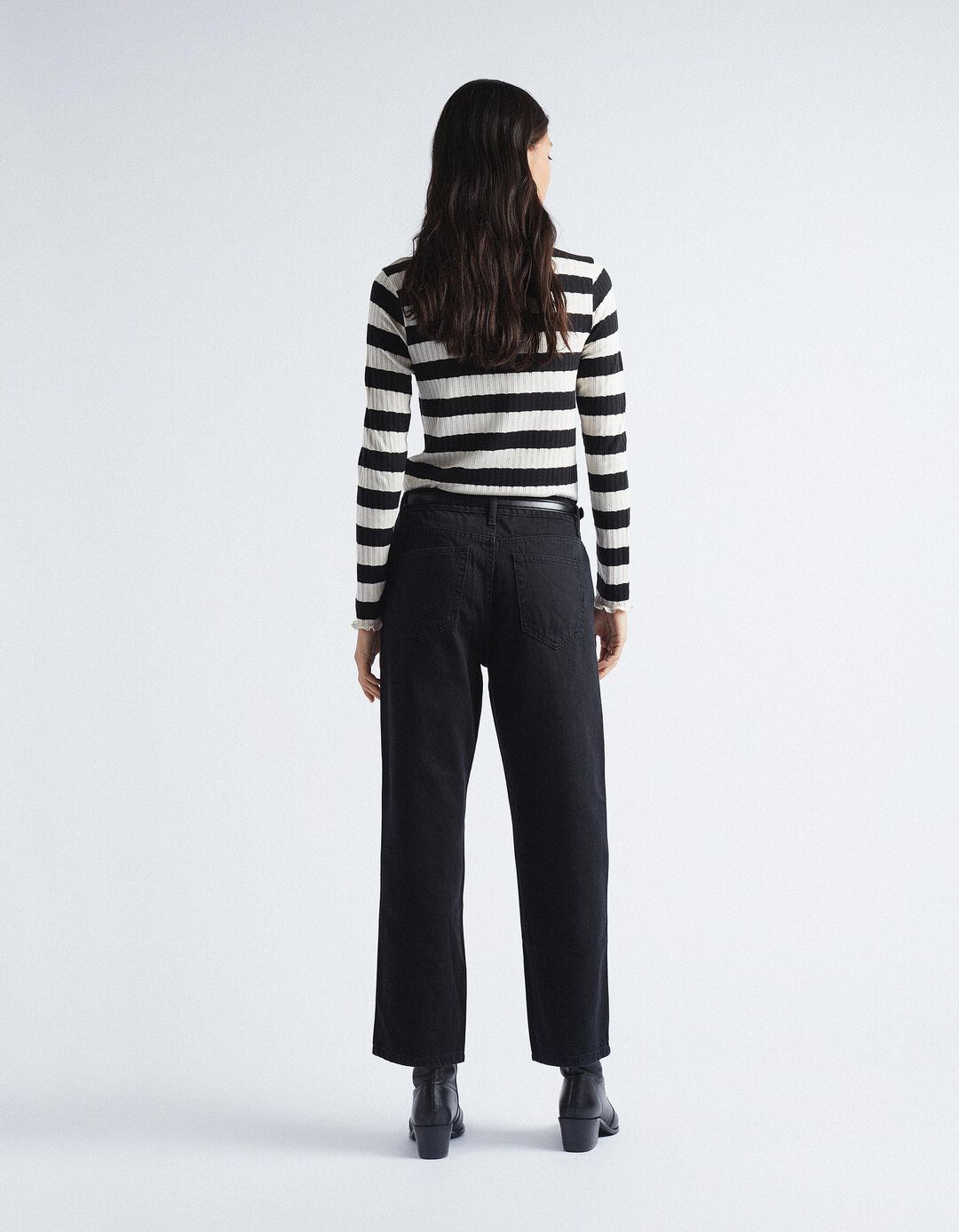 Straight Fit Crop Jeans, Women, Black