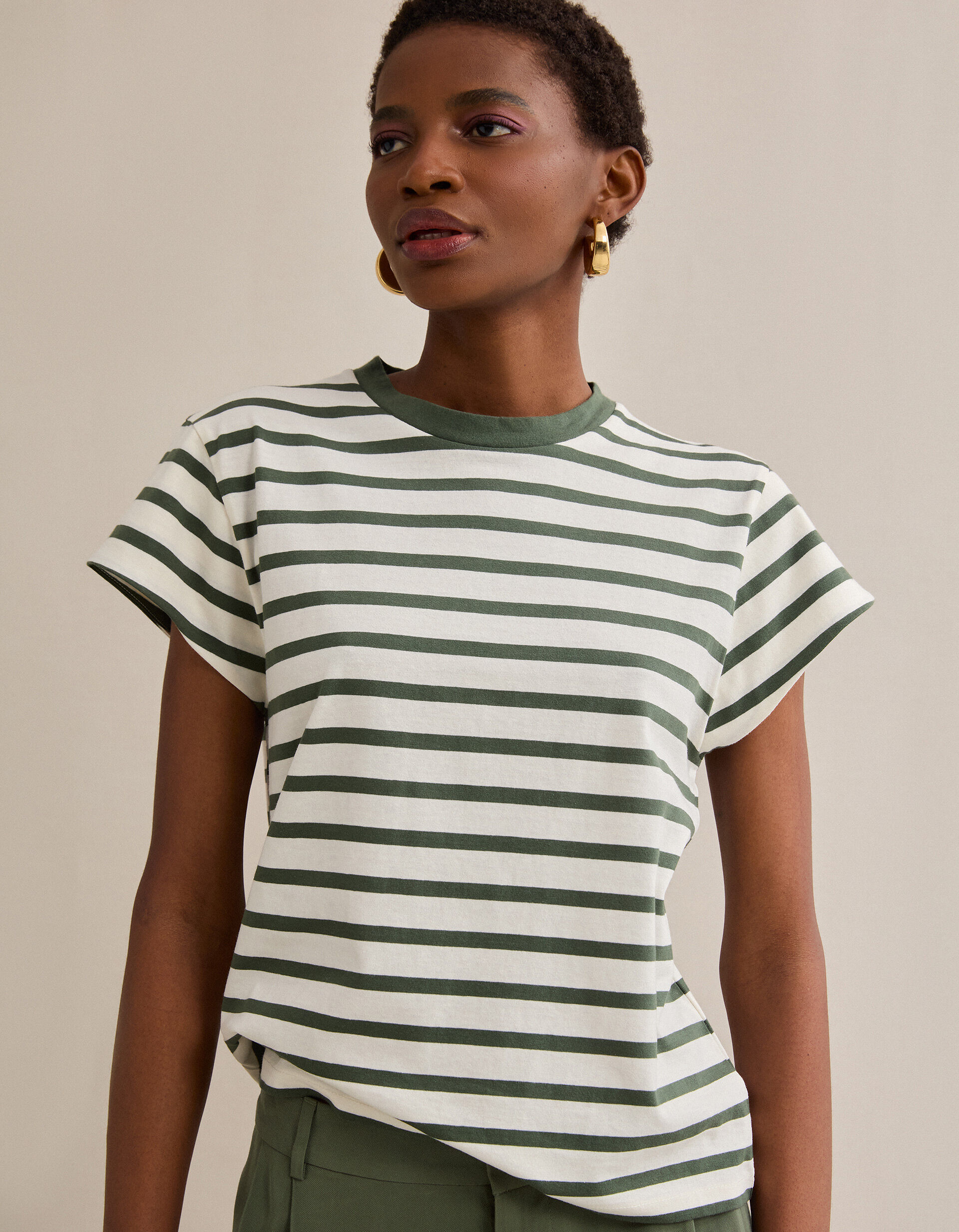 Comprar Online T-shirt Riscas, Mulher, Verde Escuro