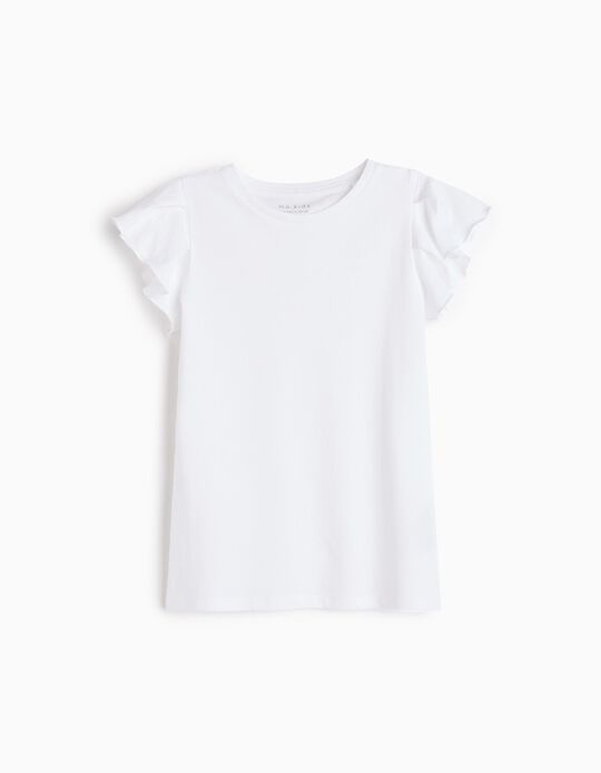 Comprar Online T-shirt Folhos, Menina, Branco