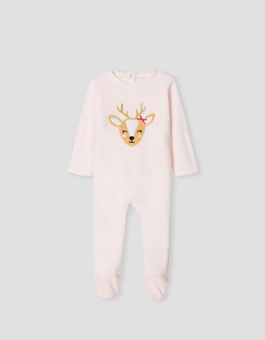 Reindeer Velour Sleepsuit, Babies, Pink