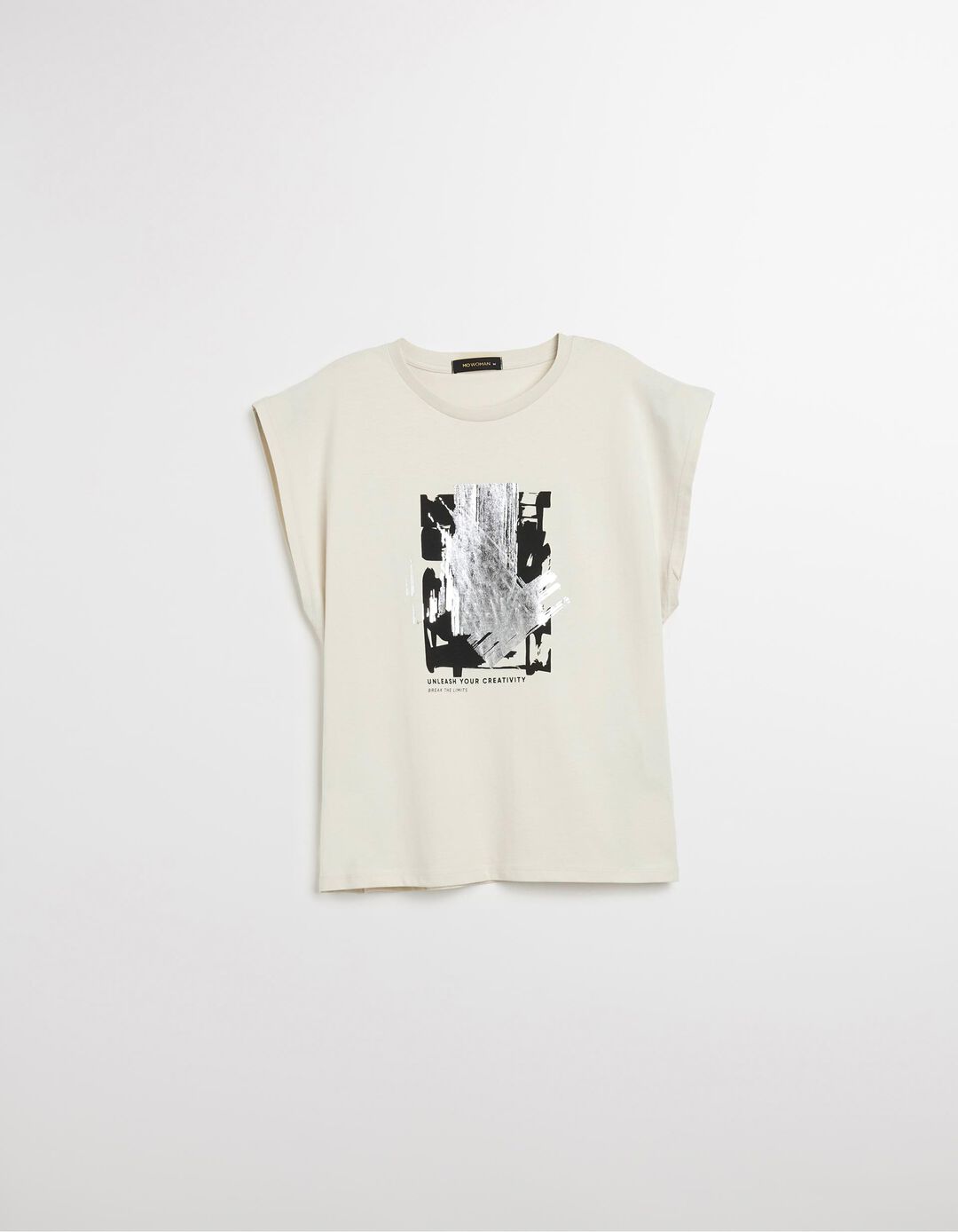 T-shirt Estampado Foil, Mulher, Cinzento Claro 
