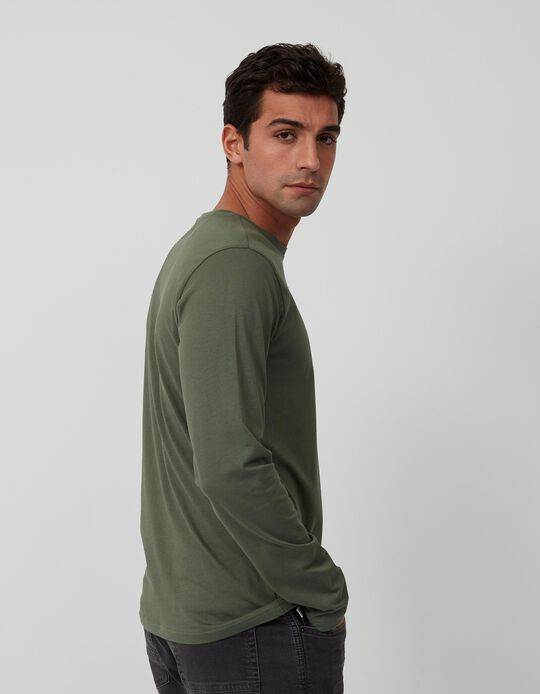 Long Sleeve Basic Top, Men, Green