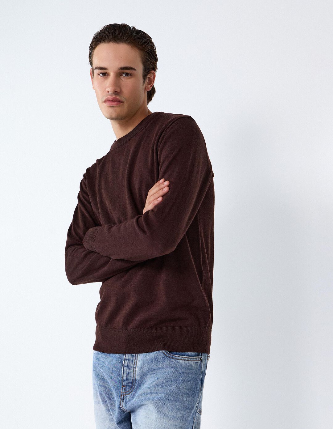 Camisola De L&atilde; Merino, Homem, Castanho Escuro