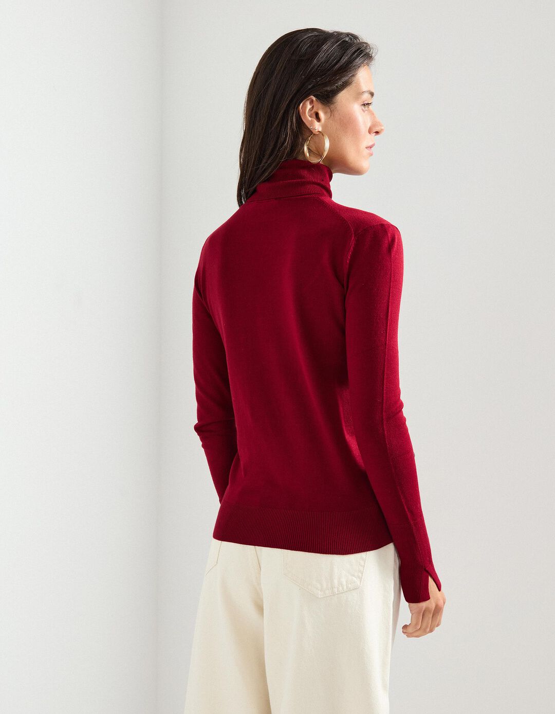 Camisola com Gola Alta, Mulher, Vermelho Escuro